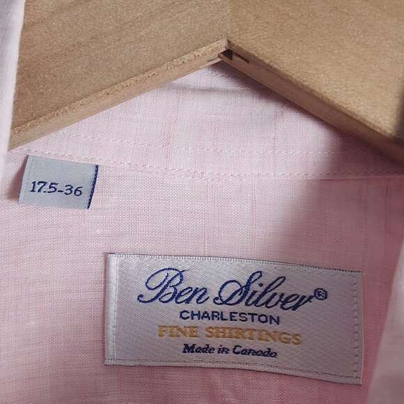 Ben Silver Shirt Mens 17.5-36 Pink Linen Button Down Long Sleeve Dress Pocket - Picture 5 of 10